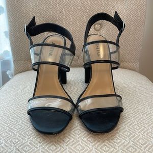 Just Fab Clear Transparent and Black Strappy Heels